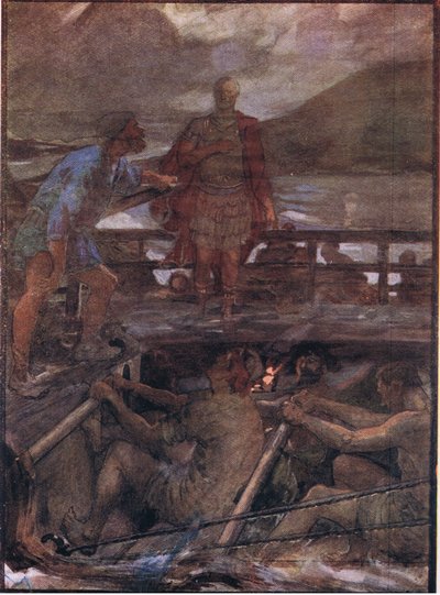 Cesare e il pilota, da Vite di Plutarco pubblicato da T C & E C Jack Ltd, 1920s da William Rainey